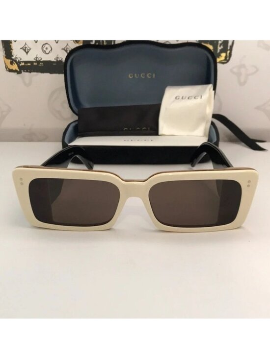 Gucci GG0543S 002 Ivory Black Oversized Rectangular Sunglasses Brown Lens main image 11